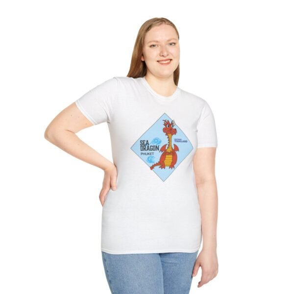 The Sea Dragon at Phuket | Unisex Softstyle Black Print on Light T-Shirt - Image 17