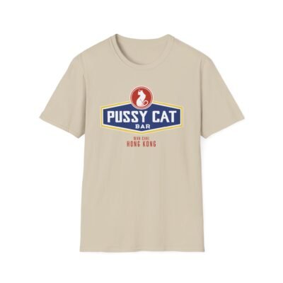 Pussy Cat Bar, Wan Chai, Unisex Softstyle Black Print on Light T-Shirt