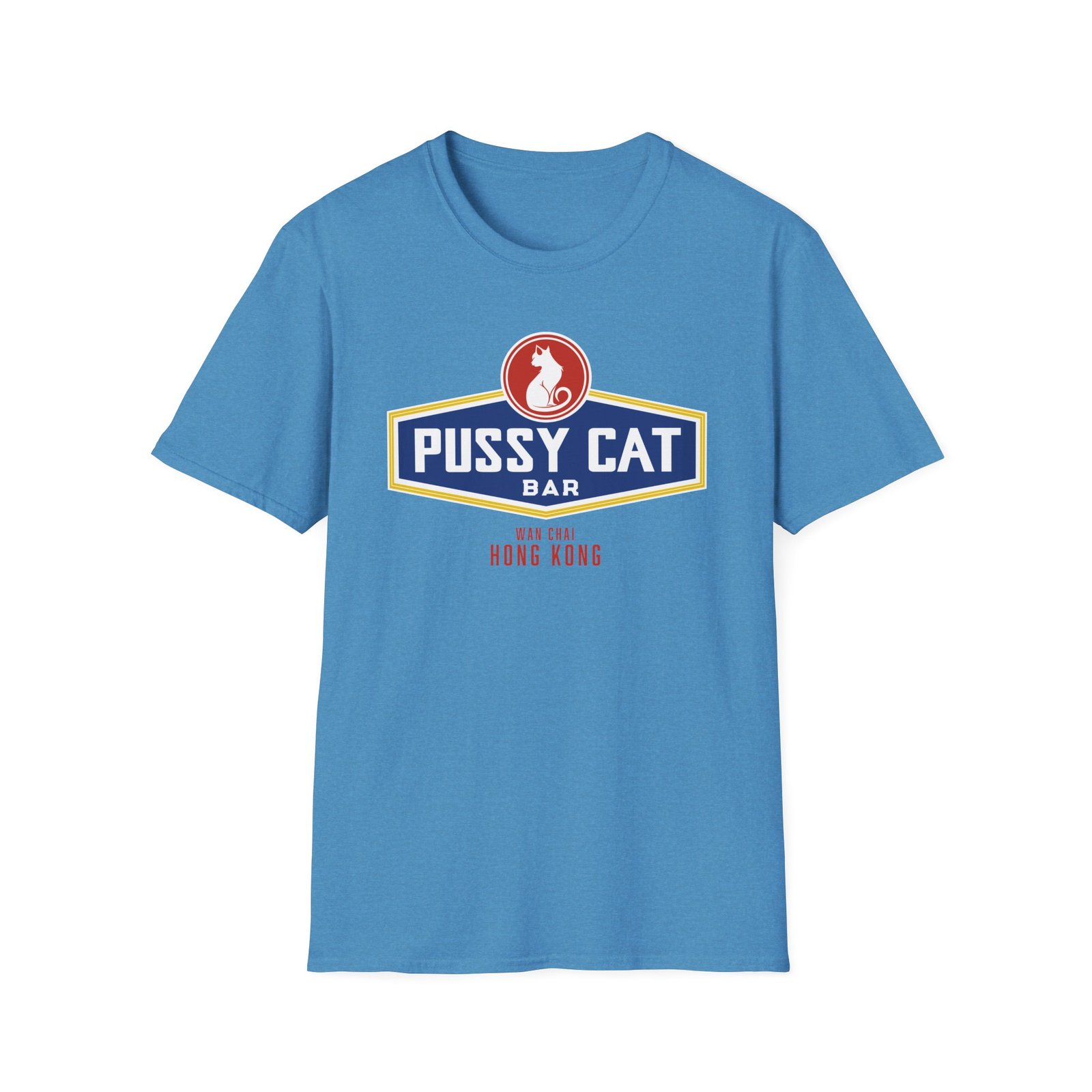 Pussy Cat Bar, Wan Chai, Unisex Softstyle Black Print on Light T-Shirt - Image 13
