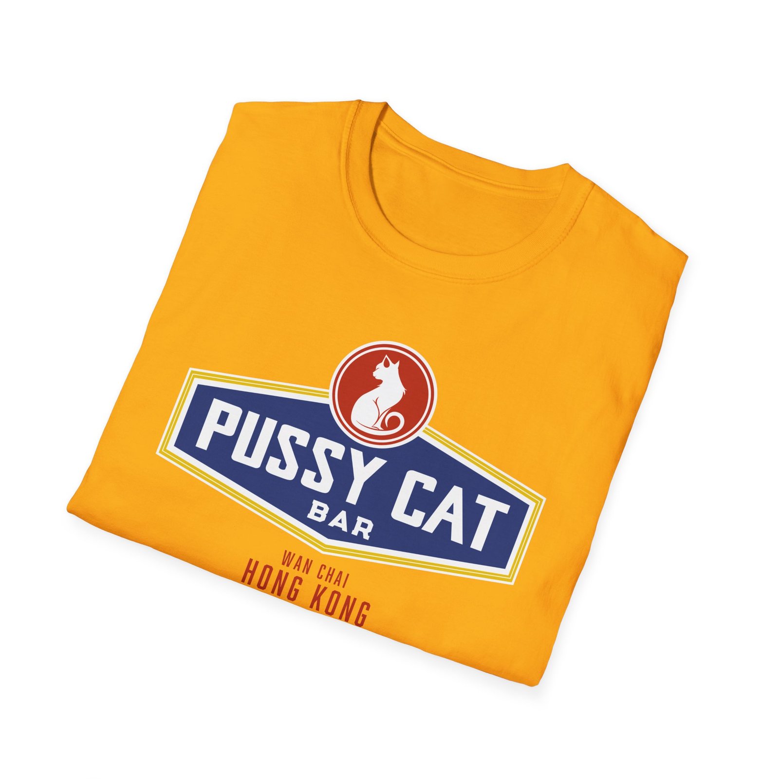 Pussy Cat Bar, Wan Chai, Unisex Softstyle Black Print on Light T-Shirt - Image 12