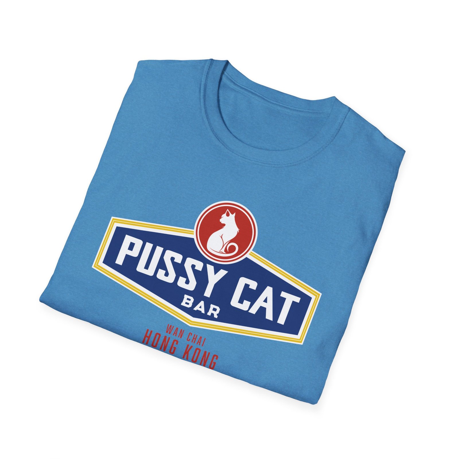 Pussy Cat Bar, Wan Chai, Unisex Softstyle Black Print on Light T-Shirt - Image 16
