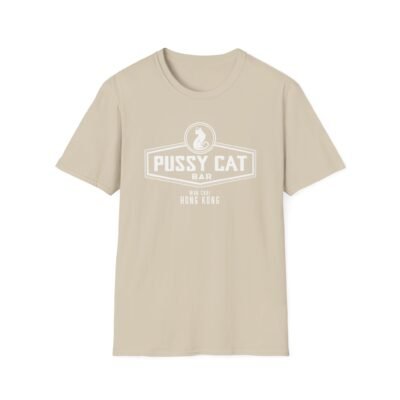 Pussy Cat Bar, Wan Chai, Unisex Softstyle White Print on Dark T-Shirt